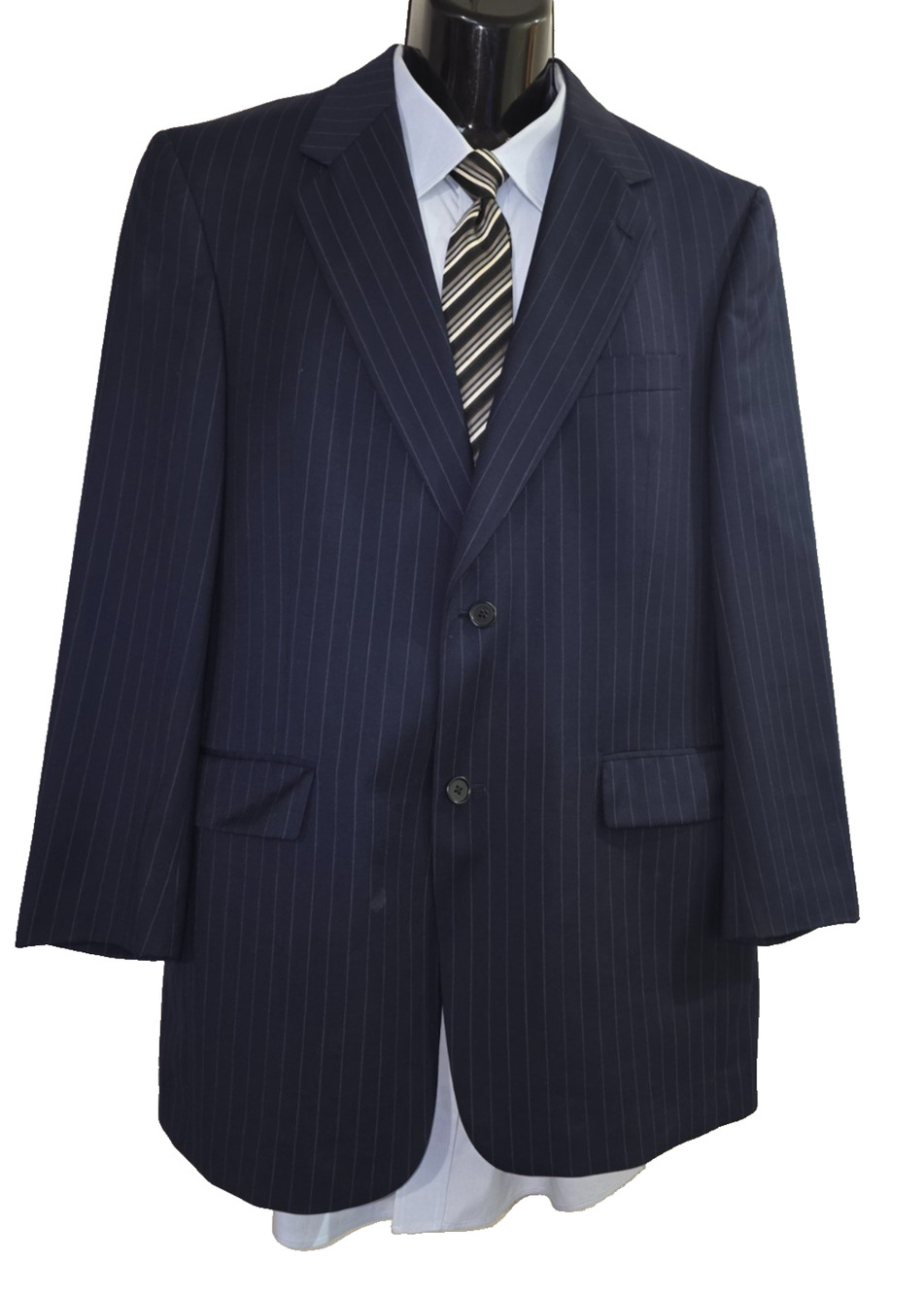Daniel Cremeux Men’s Navy Pinstripe Wool Classic Suit Jacket 40 M014A